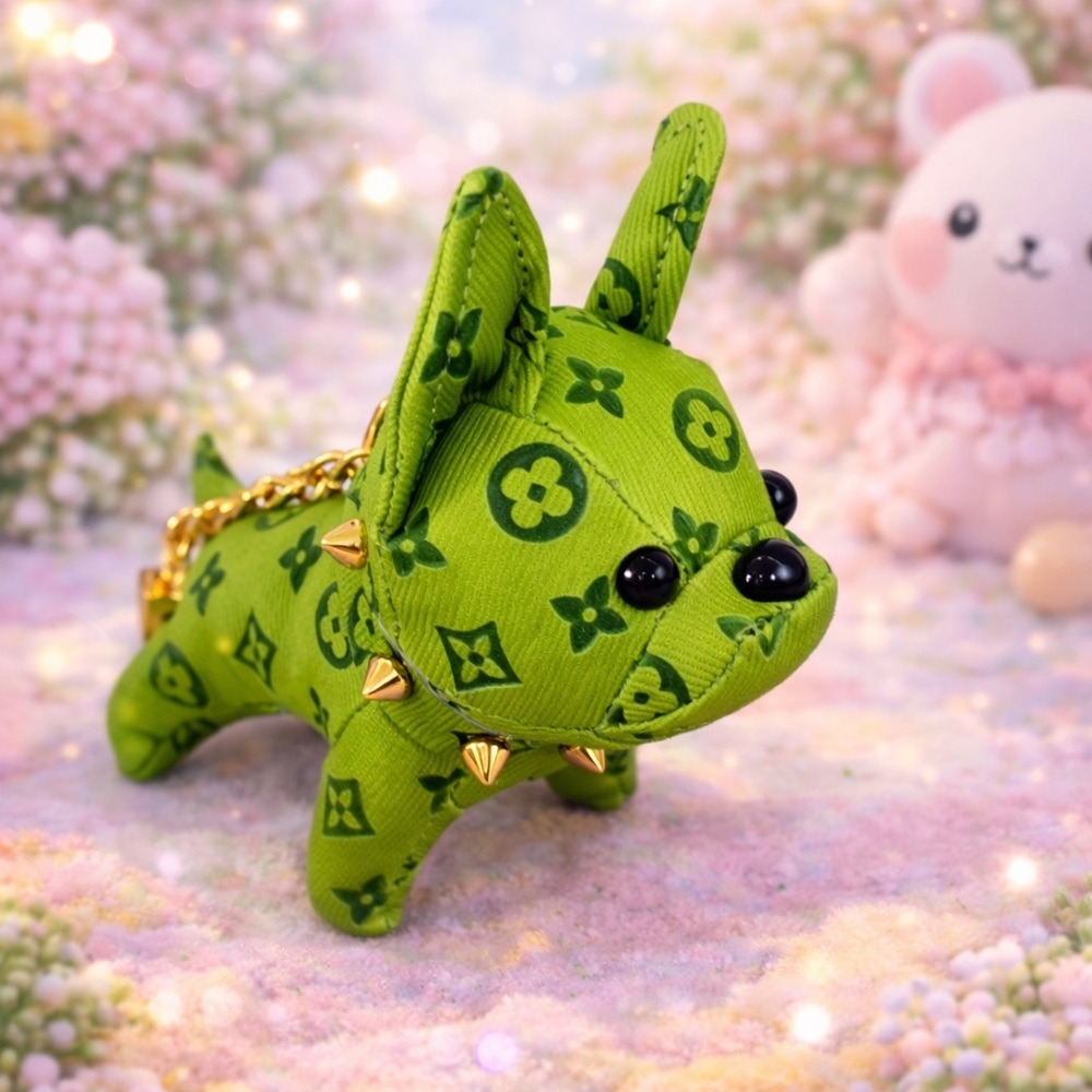 BUY NOW SALE 🔥 Plush Frenchie Bulldog Keychain w/ Gold Spiked Collar and Chain - Picture 11 of 16